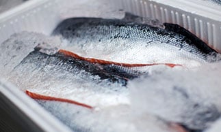 farmed fish in an ice box