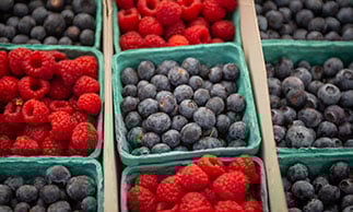 fresh raspberries and blueberries