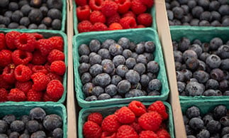 fresh raspberries and blueberries